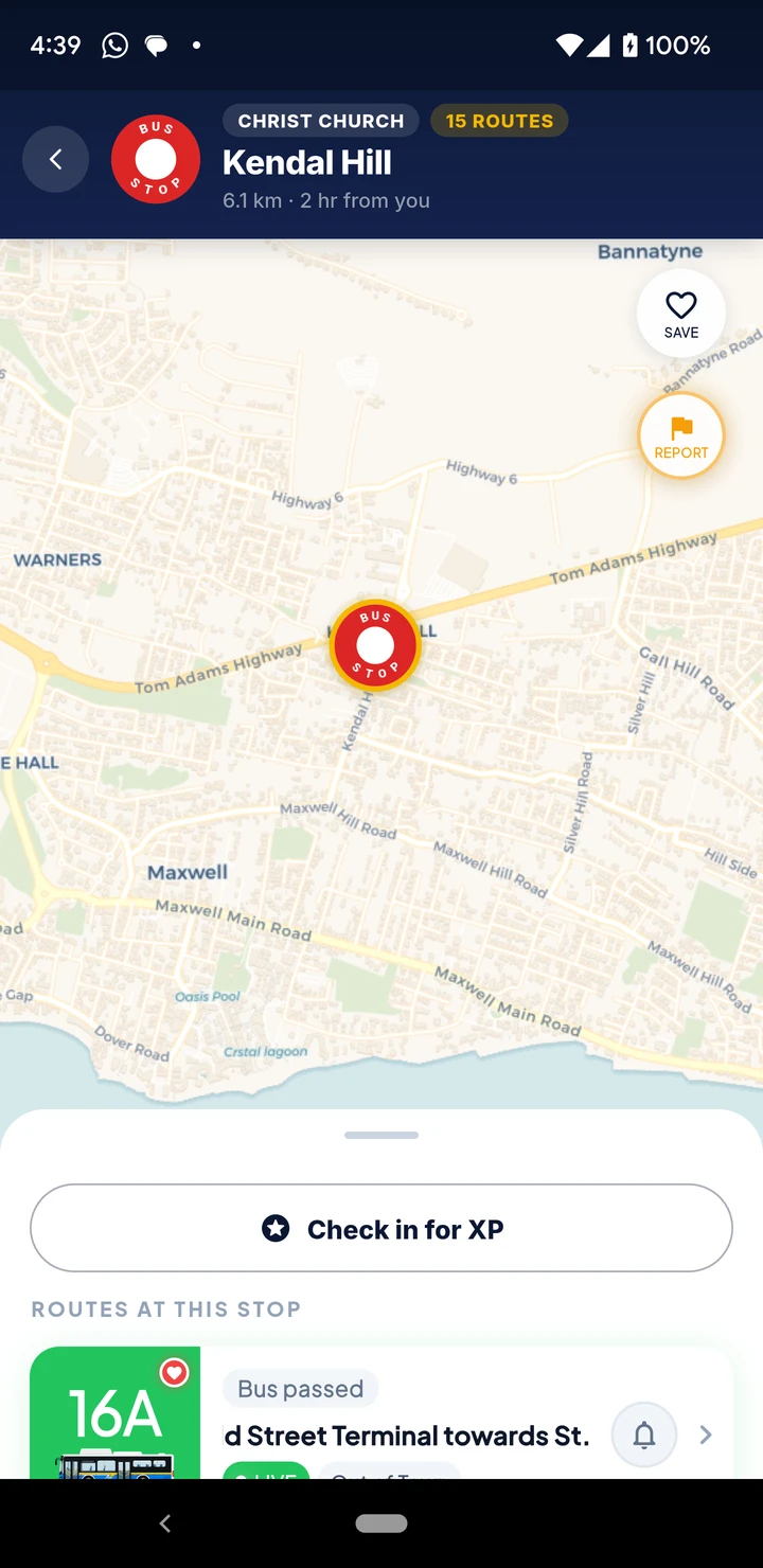 Transit246 app showing a bus stop on the map with the routes that serve it